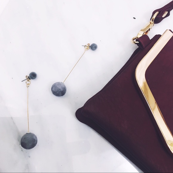 PoseyRose Jewelry - • Grey Ball Fuzzy Gold Drop Post Earrings •